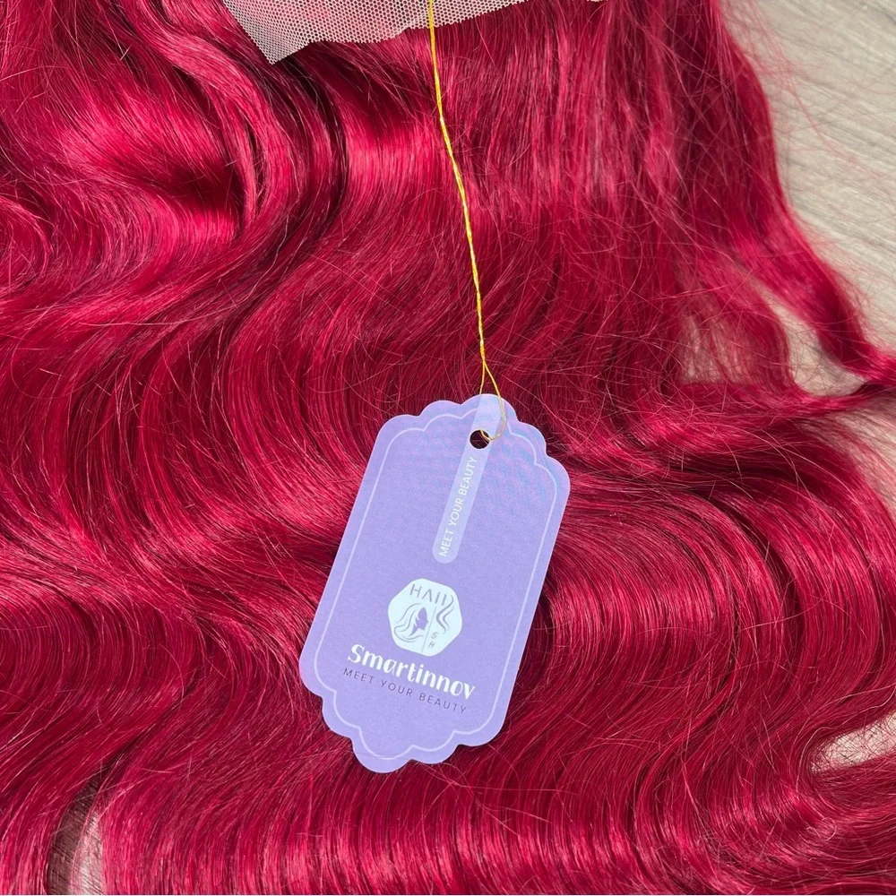 Burgundy Red 99J Human Hair Body Wave Lace Front 30 Inch Wig